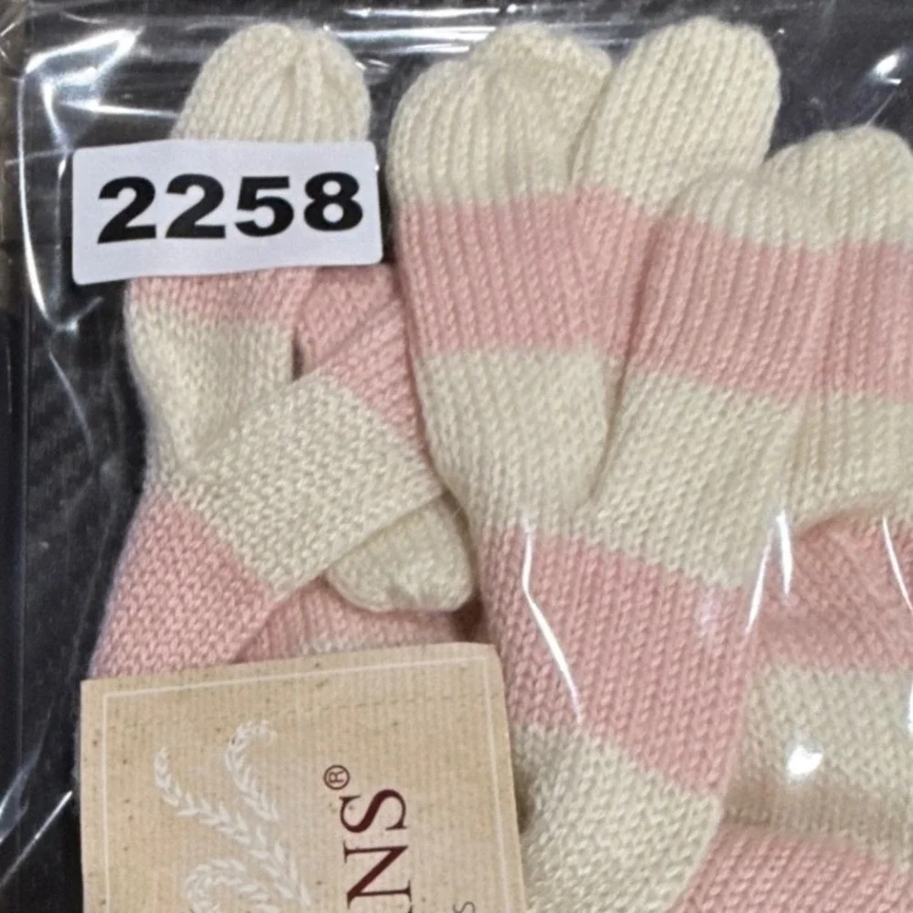 Guess Jeans Striped Knit Gloves Blush Milk Rhinestone Logo Cashmere Blend 2258